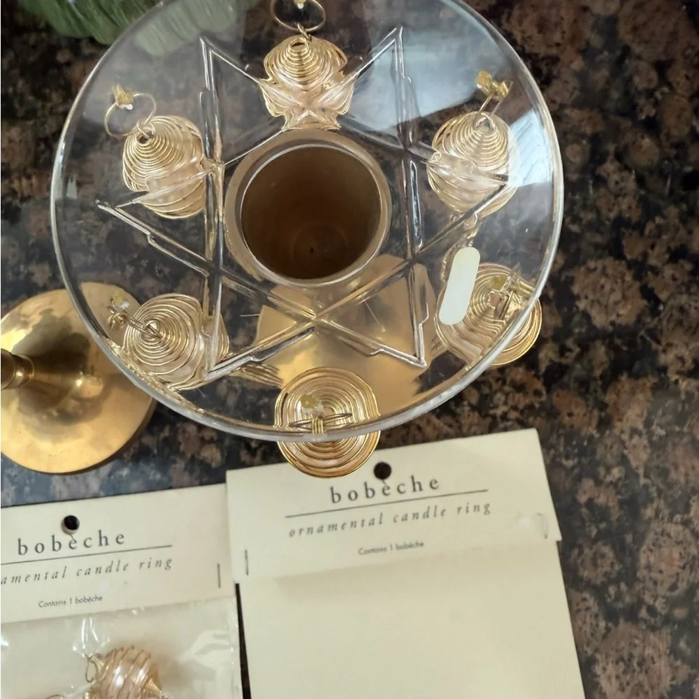 🆕 Pier 1 imports solid brass candle holders with bobeche ornamental candle ring.
